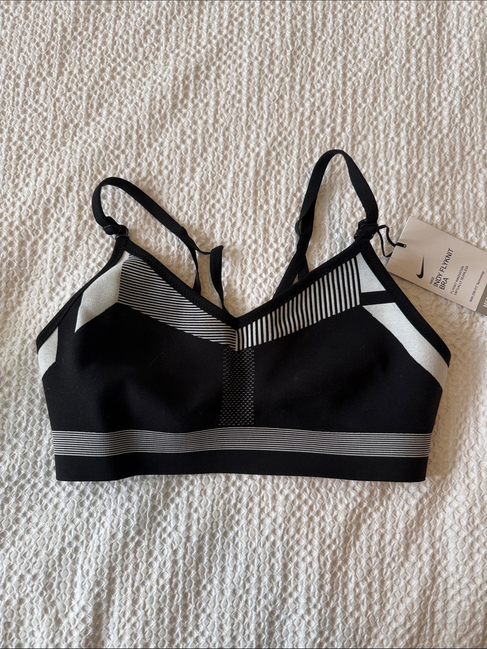 Nike Black & White Striped Seamless Sports Bra